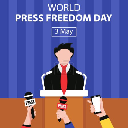 illustration vector graphic of a man is being interviewed by journalists, perfect for international day, world press freedom day, celebrate, greeting card, etc.