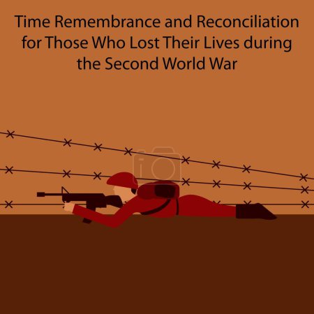 ilustración vectorial gráfico de soldados agachados y dirigidos a objetivos con armas, perfecto para el día internacional, el recuerdo y la reconciliación, los que perdieron, vidas durante, la segunda guerra mundial.