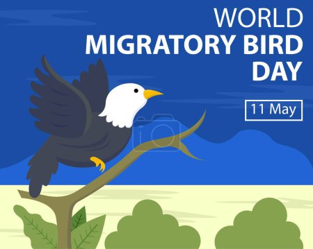Ilustración de Ilustración vector gráfico de aves vuelan en el aire dejando ramas de árboles, perfecto para el día internacional, el día mundial de las aves migratorias, celebrar, tarjeta de felicitación, etc.. - Imagen libre de derechos
