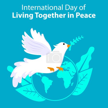 illustration vector graphic of a dove flies by carrying leaves, featuring a globe in the background, perfect for international day, living together in peace, celebrate, greeting card, etc.