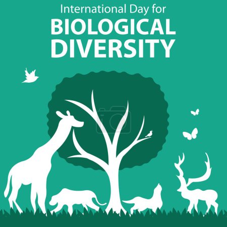 Illustration Vektorgrafik einer Gruppe von Tieren, die Schutz unter einem großen Baum suchen, perfekt für den internationalen Tag, biologische Vielfalt, feiern, Grußkarte, usw..