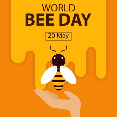 illustration vector graphic of hand lifting a honey bee upwards, perfect for international day, world bee day, celebrate, greeting card, etc.