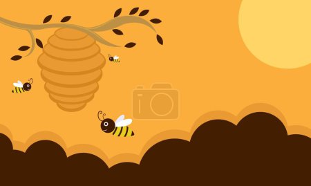 illustration vector graphic of bee nests and colonies on tree branches, perfect for international day, world bee day, celebrate, greeting card, etc.