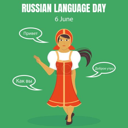 illustration vector graphic of a woman says hello, how are you, and good morning, perfect for international day, russian language day, celebrate, greeting card, etc.