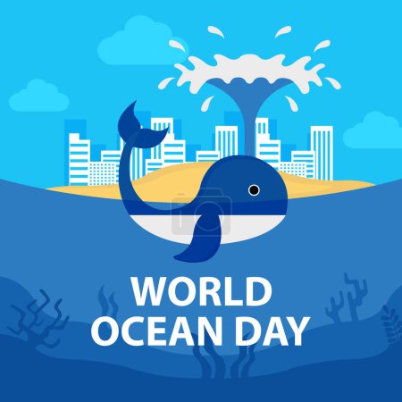 Illustration Vektorgrafik der Blauwale Auslauf Wasser über der Meeresoberfläche, perfekt für den internationalen Tag, Weltmeertag, feiern, Grußkarte, etc.