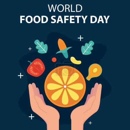 Illustration graphique vectorielle d'une paire de mains tenant des fruits et légumes, parfaite pour la journée internationale, la journée mondiale de la sécurité alimentaire, célébrer, carte de v?ux, etc..