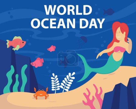 illustration vector graphic of Mermaids swim at the bottom of the ocean, perfect for international day, world ocean day, celebrate, greeting card, etc.