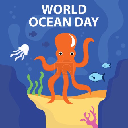 Illustration Vektorgrafik der Krake, die im Meer schwimmt, perfekt für den internationalen Tag, den Weltozeanstag, feiern, Grußkarte, etc..