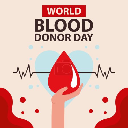 illustration vector graphic of hand holding a drop of blood, perfect for international day, world blood donor day, celebrate, greeting card, etc.