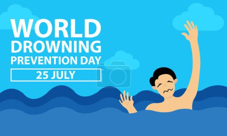 illustration vector graphic of a man asks for help waving because he is sinking into the sea, perfect for international day, world drowning prevention day, celebrate, greeting card, etc.
