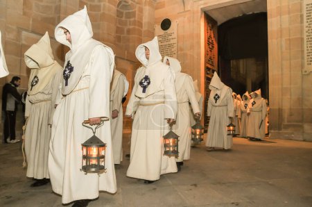 Photo for Holy Week in Zamora, Spain, procession on the night of Friday of Sorrows, Penitential Brotherhood of the Most Holy Christ of the Holy Spirit. - Royalty Free Image