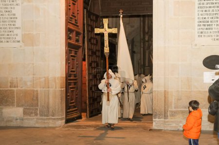 Photo for Holy Week in Zamora, Spain, procession on the night of Friday of Sorrows, Penitential Brotherhood of the Most Holy Christ of the Holy Spirit. - Royalty Free Image