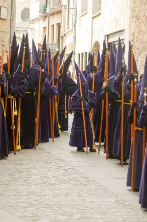Photo for Holy Week in Zamora, Spain. Procession of the Brotherhood of Santa Vera Cruz on the afternoon of Holy Thursday. - Royalty Free Image