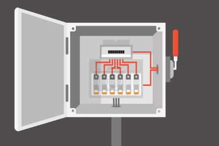 gabinete eléctrico con interruptor, transformador, interruptor de palanca, ilustración del vector