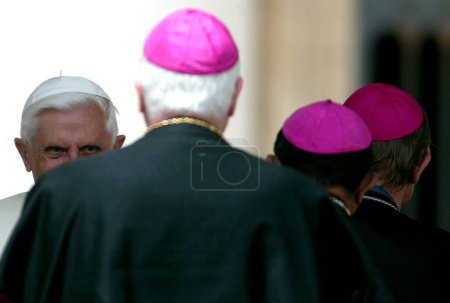 Photo for ROME, Italy - 31.12.2022: (ARCHIVE IMAGE) Joseph Ratzinger, Pope Benedict XVI during audiences in Vatican  in Rome. Pope Benedict XVI died at 9.35 am on December 31, 2022 at Mater Ecclesiae in the Vatican. Successor of Pope John Paul II from 19 April - Royalty Free Image