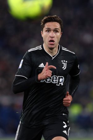Photo for Rome, Italy 08.04.2023: Federico Chiesa (Juventus) in action during the Serie A 2022/2023 championship soccer match, day 29, between SS Lazio vs FC Juventus Turin at Olympic stadium in Rome, Italy. - Royalty Free Image