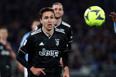 Photo for Rome, Italy 08.04.2023: Federico Chiesa (Juventus) in action during the Serie A 2022/2023 championship soccer match, day 29, between SS Lazio vs FC Juventus Turin at Olympic stadium in Rome, Italy. - Royalty Free Image
