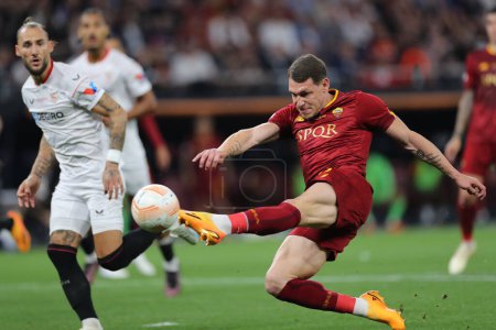 Photo for Budapest, Hungary: 31.05.2023:  Andrea Belotti of Roma in action during the Final UEFA Europa League 2023  match between Sevilla FC vs AS Roma at Puskas Arena of Budapest in Hungar - Royalty Free Image