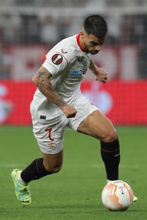 Photo for Budapest, Hungary: 31.05.2023: Suso of Seville in action during the Final UEFA Europa League 2023  match between Sevilla FC vs AS Roma at Puskas Arena of Budapest in Hungar - Royalty Free Image