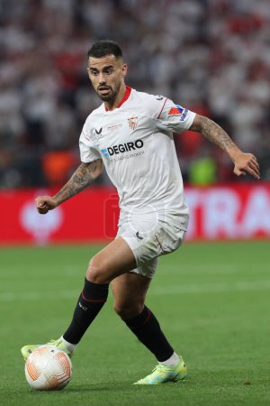 Photo for Budapest, Hungary: 31.05.2023 :  Suso of Seville in action during the Final UEFA Europa League 2023  match between Sevilla FC vs AS Roma at Puskas Arena of Budapest in Hungar - Royalty Free Image