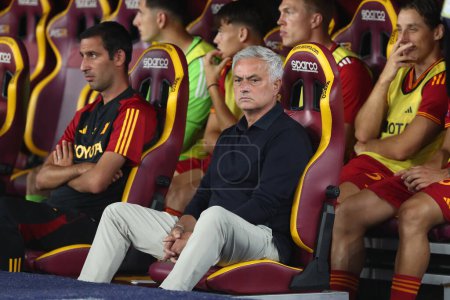 Photo for Rome, Italy 01.09.2023: Jose Mourinho coach of Roma during the Italy Serie A TIM 2023-2024 football match day 3, between AS Roma vs AC Milan at Olympic Stadium in Rome. - Royalty Free Image