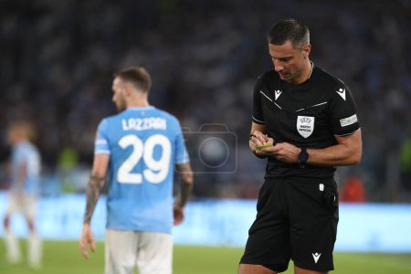 Photo for Rome, Italy 19.09.2023: Referee Slavic Vincic  during the Uefa Champions League 2023-2024 football, group E, between SS Lazio vs Atletico de Madrid at Olympic Stadium in Rome. - Royalty Free Image