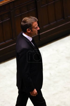Photo for Rome, Italy 26.09.2023:  Emanuelle Macron are present at the funeral  the state funeral of former President of the Republic Giorgio Napolitano, Rome, 26 September 2023. - Royalty Free Image