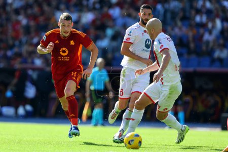 Photo for Rome, Italy 22.10.2023: Andrea Belotti of Roma, Roberto Gagliardini of Monza in action during the Italy Serie A TIM 2023-2024 football match day 9, between AS Roma vs AC Monza at Olympic Stadium in Rome. - Royalty Free Image