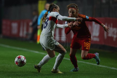 Photo for Rome, Italy 20.12.2023: in action during  the UEFA WOMEN CHAMPIONS League 2023-2024 football match AS ROMA vs Paris Saint-Germain at tre fontane stadium in Rome. - Royalty Free Image