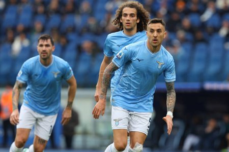 Photo for Rome, Italy 14.01.2024: Matias Vecino of Lazio ,Matteo Guendouzi of Lazio in action during  the Italian Serie A TIM 2023-2024 football match SS Lazio vs US Lecce at Olympic Stadium in Rome. - Royalty Free Image