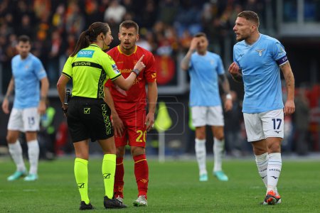 Photo for Rome, Italy 14.01.2024: Ciro Immobile of Lazio  protest with referee Caputi in  the Italian Serie A TIM 2023-2024 football match SS Lazio vs US Lecce at Olympic Stadium in Rome. - Royalty Free Image