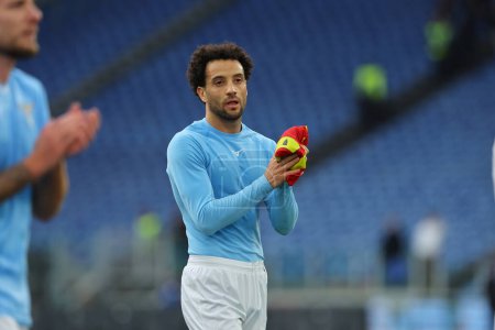 Photo for Rome, Italy 14.01.2024:Felipe Anderson of Lazio  greets fans at end of the Italian Serie A TIM 2023-2024 football match SS Lazio vs US Lecce at Olympic Stadium in Rome. - Royalty Free Image