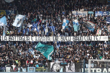 Photo for Rome, Italy 14.01.2024: Lazio fans on the stand expose banner for Sven Goran Ericksson in the Italian Serie A TIM 2023-2024 football match SS Lazio vs US Lecce at Olympic Stadium in Rome. - Royalty Free Image