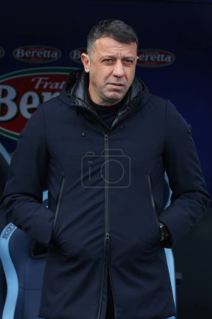 Photo for Rome, Italy 14.01.2024: Roberto D'Aversa coach Lecce  on the bench before the Italian Serie A TIM 2023-2024 football match SS Lazio vs US Lecce at Olympic Stadium in Rome. - Royalty Free Image