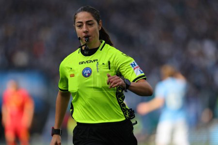 Photo for Rome, Italy 14.01.2024: Woman Referee Maria Ferreri Caputi in action during  the Italian Serie A TIM 2023-2024 football match SS Lazio vs US Lecce at Olympic Stadium in Rome. - Royalty Free Image