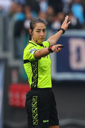 Photo for Rome, Italy 14.01.2024:  Woman referee Maria Ferrieri Caputi in action during  the Italian Serie A TIM 2023-2024 football match SS Lazio vs US Lecce at Olympic Stadium in Rome. - Royalty Free Image