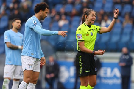 Photo for Rome, Italy 14.01.2024: \Women referee Caputi in action during  the Italian Serie A TIM 2023-2024 football match SS Lazio vs US Lecce at Olympic Stadium in Rome. - Royalty Free Image