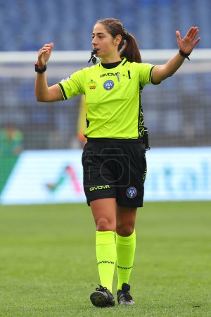 Photo for Rome, Italy 14.01.2024: Woman  referee Caputi in action during  the Italian Serie A TIM 2023-2024 football match SS Lazio vs US Lecce at Olympic Stadium in Rome. - Royalty Free Image