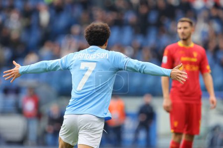 Photo for Rome, Italy 14.01.2024: Felipe Anderson of Lazio score the goal  1-0 and celebrate with the team  during  the Italian Serie A TIM 2023-2024 football match SS Lazio vs US Lecce at Olympic Stadium in Rome. - Royalty Free Image