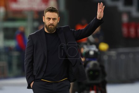 Photo for Rome, Italy 20.01.2024: New Coach Daniele De Rossi debuts on the Roma bench in  the Italian Serie A TIM 2023-2024 football match AS Roma vs Hellas Verona at Olympic Stadium in Rome. - Royalty Free Image