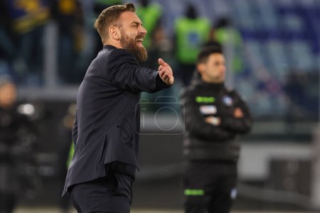 Photo for Rome, Italy 20.01.2024: New Coach Daniele De Rossi debuts on the Roma bench in  the Italian Serie A TIM 2023-2024 football match AS Roma vs Hellas Verona at Olympic Stadium in Rome. - Royalty Free Image