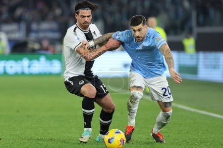 Photo for Rome, Italy 11.03.2024: Mattia Zaccagni of Lazio  fight for the ball with Ferreira of Udinese during Italian Serie A TIM 2023-2024 football match SS Lazio vs Udinese Calcio at Olympic Stadium in Rome. - Royalty Free Image