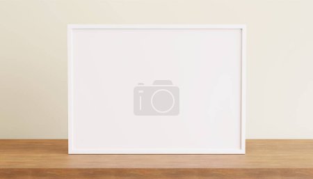 Foto de Marco horizontal para maqueta. cartel de marco en piso de madera con - Imagen libre de derechos