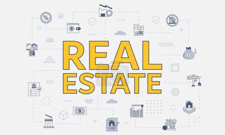 Illustration for Real estate concept with icon set with big word or text on center vector illustration - Royalty Free Image