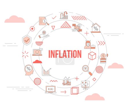 Illustration for Inflation concept with icon set template banner and circle round shape vector illustration - Royalty Free Image