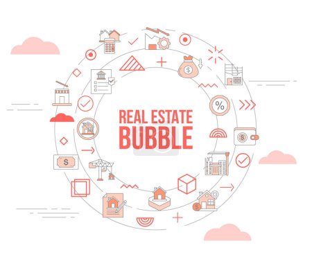 Illustration for Real estate bubble concept with icon set template banner and circle round shape vector illustration - Royalty Free Image