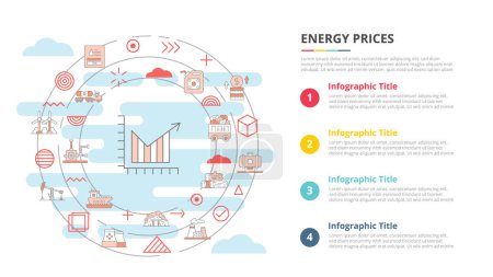 Téléchargez les illustrations : Concept de prix de l'énergie pour la bannière de modèle infographique avec l'illustration vectorielle d'information de liste à quatre points - en licence libre de droit