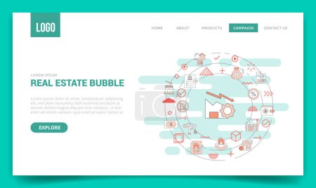 Illustration for Real estate bubble concept with circle icon for website template or landing page homepage vector illustration - Royalty Free Image