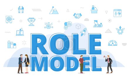 Illustration for Role model concept with big words and people surrounded by related icon spreading with modern blue color style vector illustration - Royalty Free Image