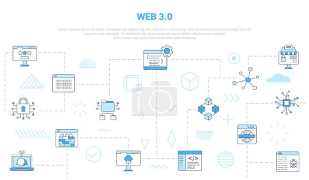 Ilustración de Concepto de web 3.0 con banner de plantilla conjunto de iconos con ilustración vectorial de estilo azul moderno - Imagen libre de derechos